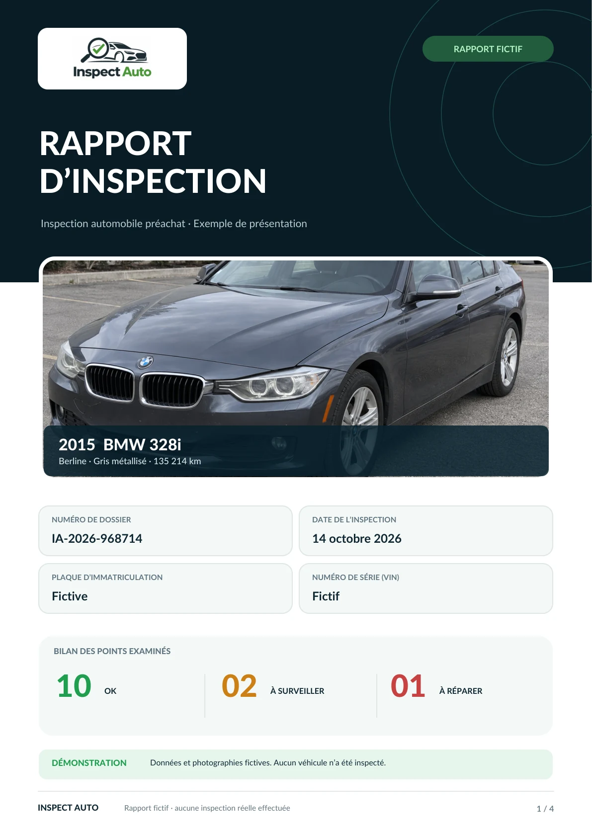 Extrait du document de démonstration Inspect Auto avec données fictives